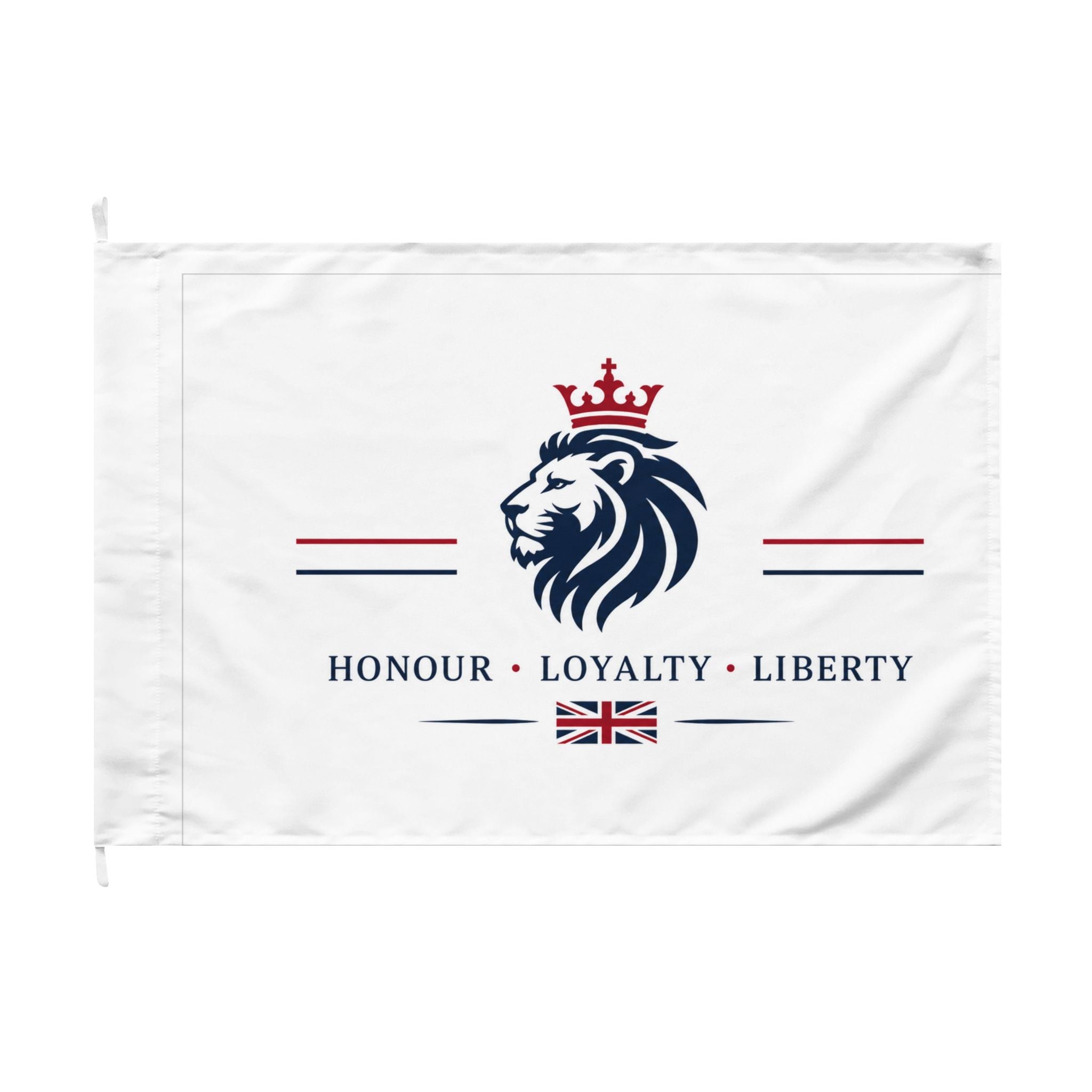British Patriot Double-Sided Flag — 'Honour • Loyalty • Liberty' Lion & Crown Design