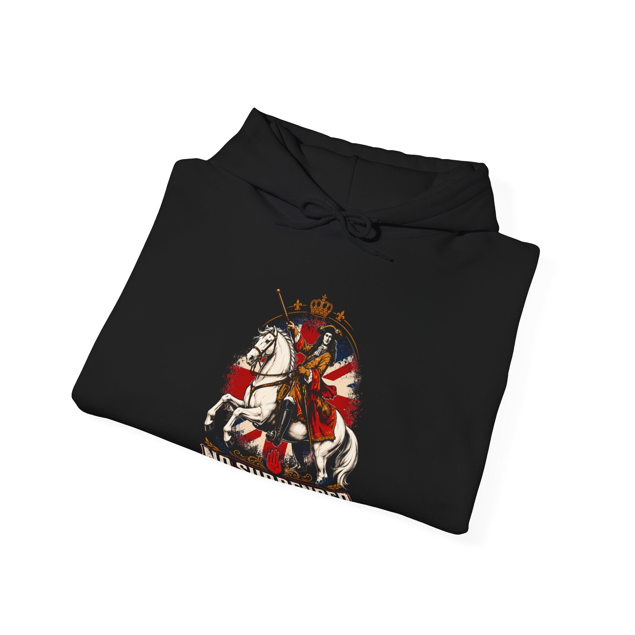 No Surrender Hoodie — Vintage Knight Coat of Arms Graphic Sweatshirt