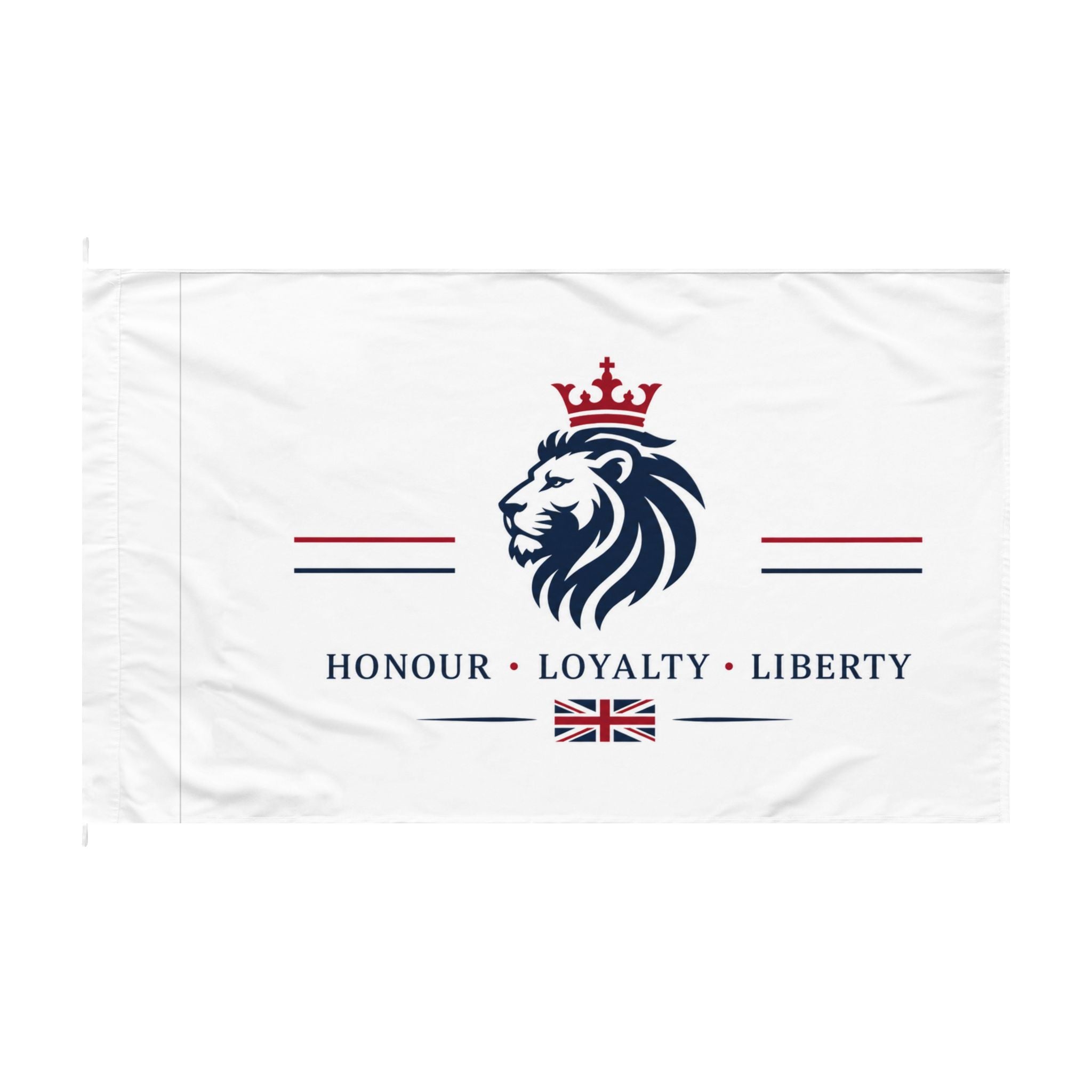 British Patriot Double-Sided Flag — 'Honour • Loyalty • Liberty' Lion & Crown Design