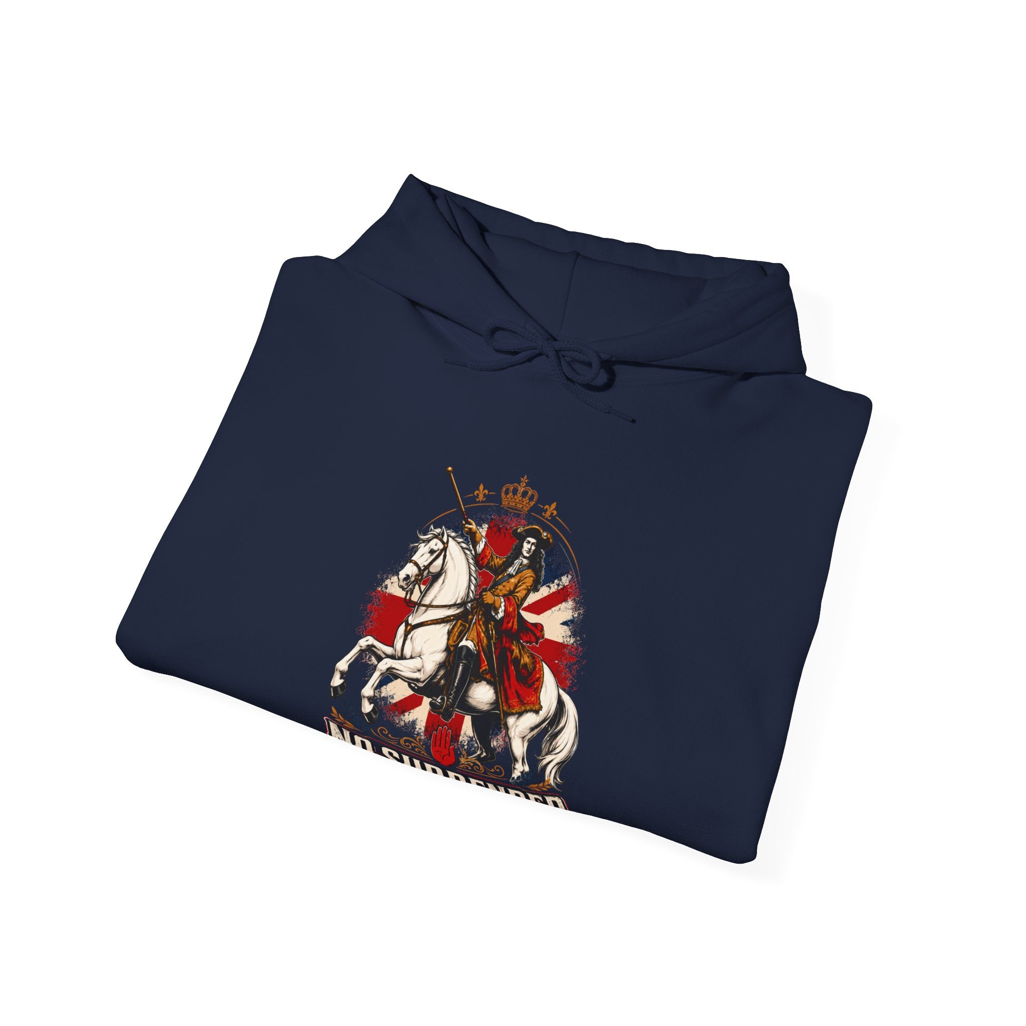 No Surrender Hoodie — Vintage Knight Coat of Arms Graphic Sweatshirt
