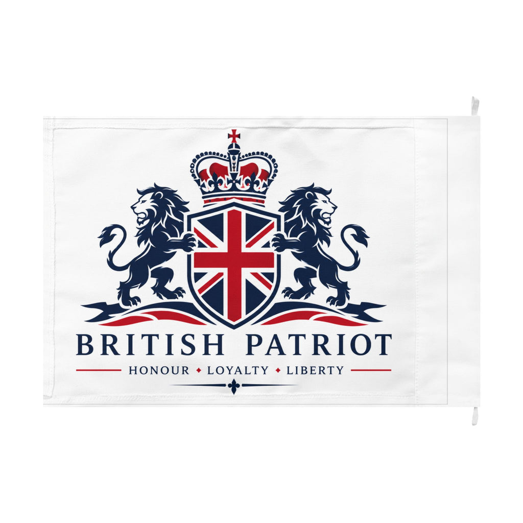 British Patriot Double-Sided Flag — 'Honour • Loyalty • Liberty' Lion & Crown Design