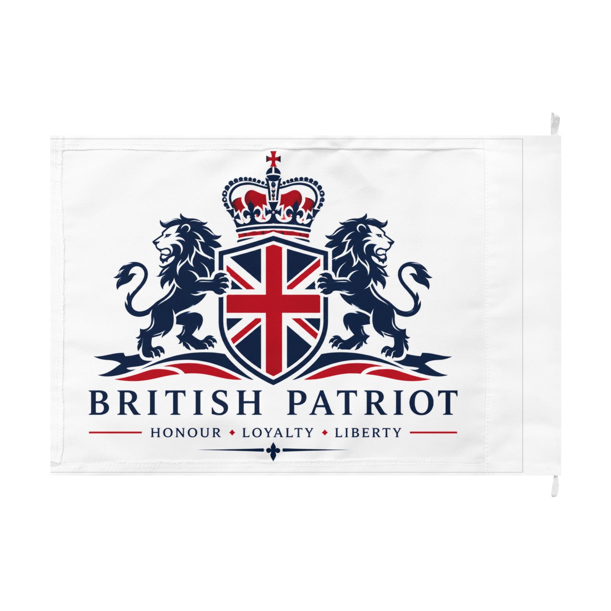 British Patriot Double-Sided Flag — 'Honour • Loyalty • Liberty' Lion & Crown Design