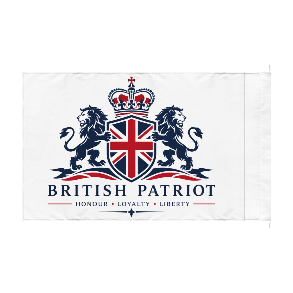 British Patriot Double-Sided Flag — 'Honour • Loyalty • Liberty' Lion & Crown Design