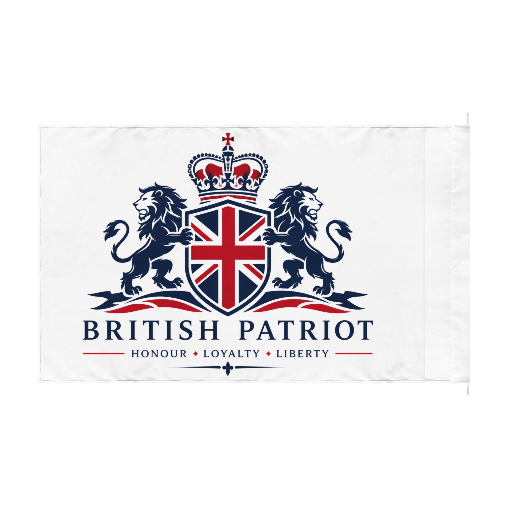 British Patriot Double-Sided Flag — 'Honour • Loyalty • Liberty' Lion & Crown Design