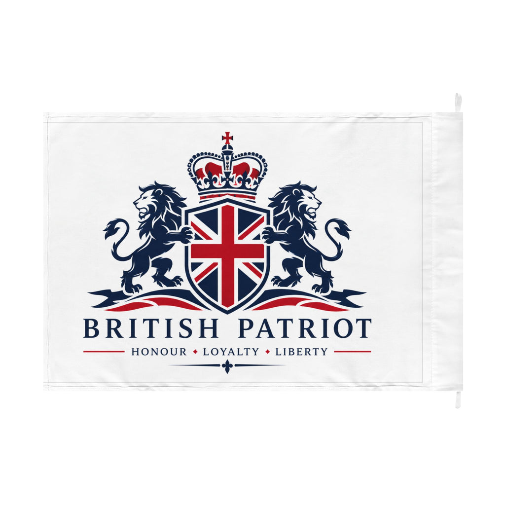British Patriot Double-Sided Flag — 'Honour • Loyalty • Liberty' Lion & Crown Design