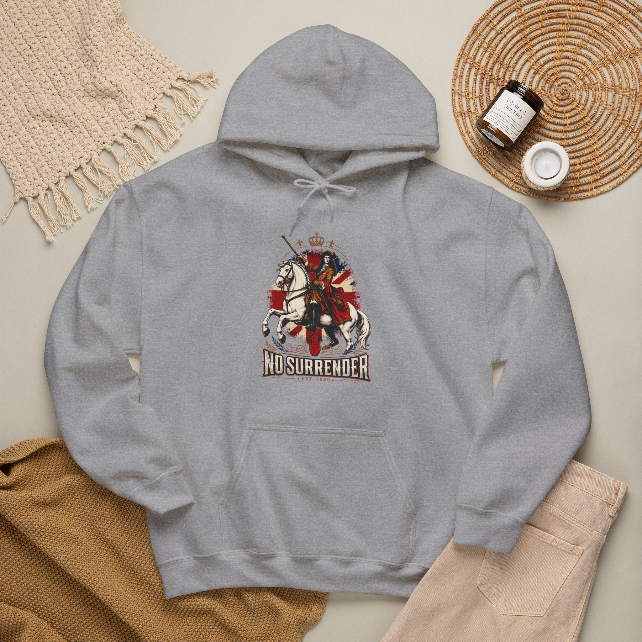 No Surrender Hoodie — Vintage Knight Coat of Arms Graphic Sweatshirt