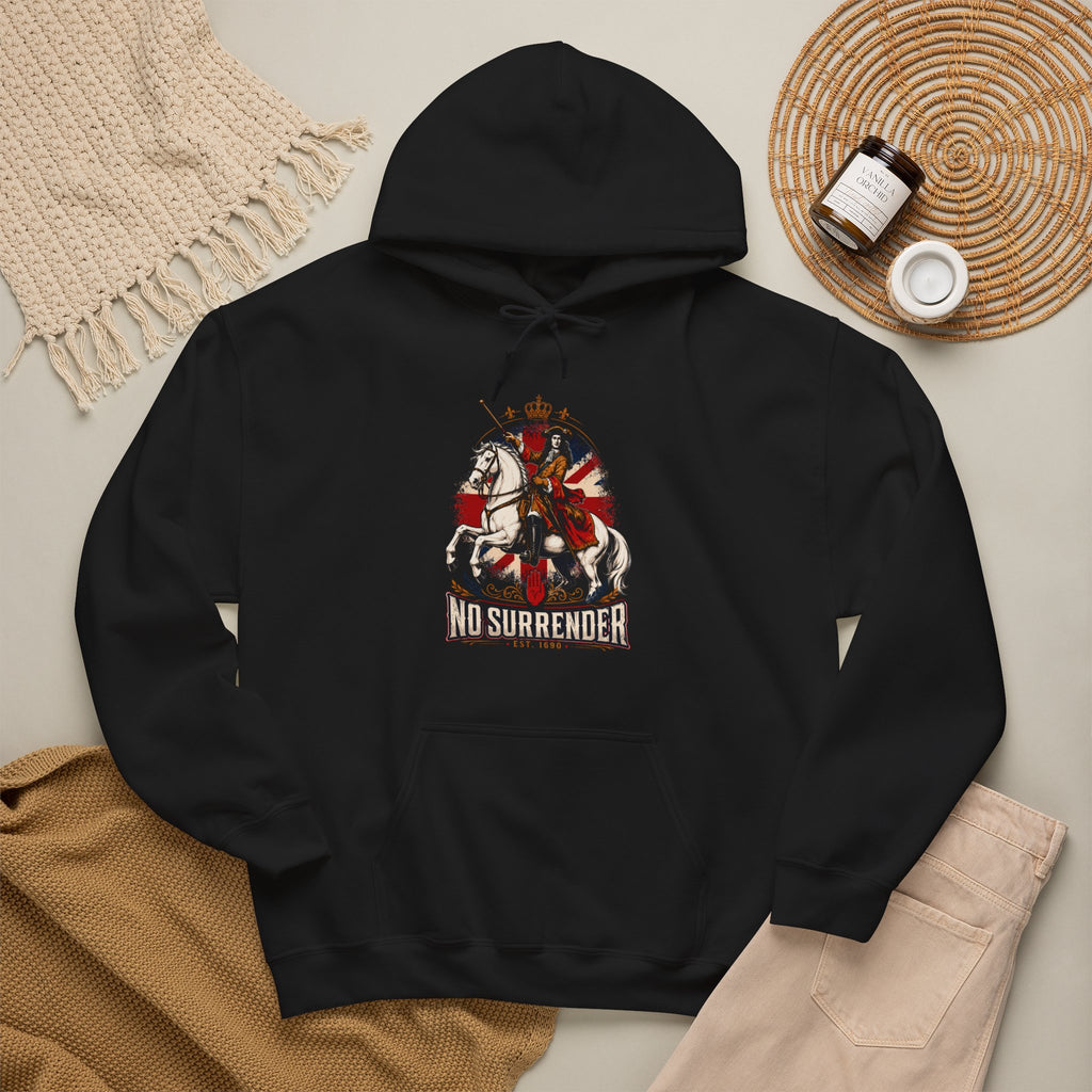 No Surrender Hoodie — Vintage Knight Coat of Arms Graphic Sweatshirt