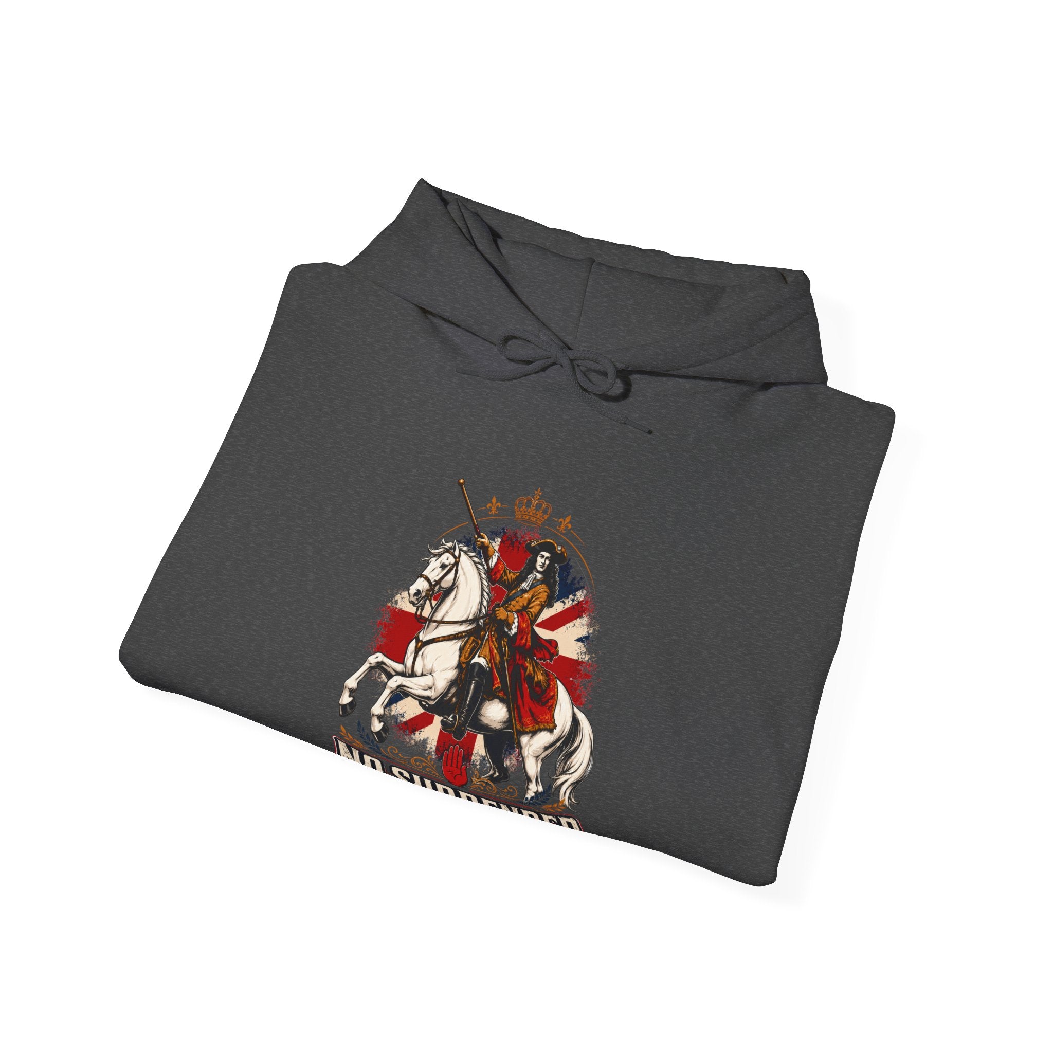 No Surrender Hoodie — Vintage Knight Coat of Arms Graphic Sweatshirt
